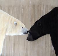 THE MEETING   Peinture animalière, art animalier, peintre tableau animal, cheval, ours, élephant, chien sur toile et décoration par Thierry Bisch 